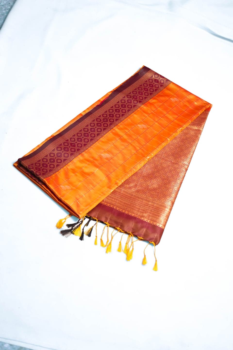 Marigold Kanchivaram Soft Silk Saree thumbnail 3