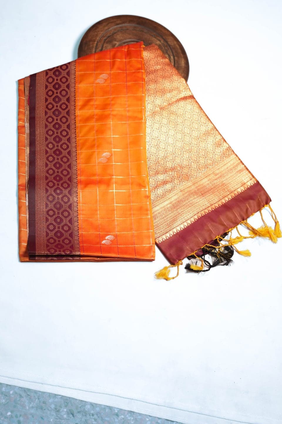 Marigold Kanchivaram Soft Silk Saree thumbnail 4